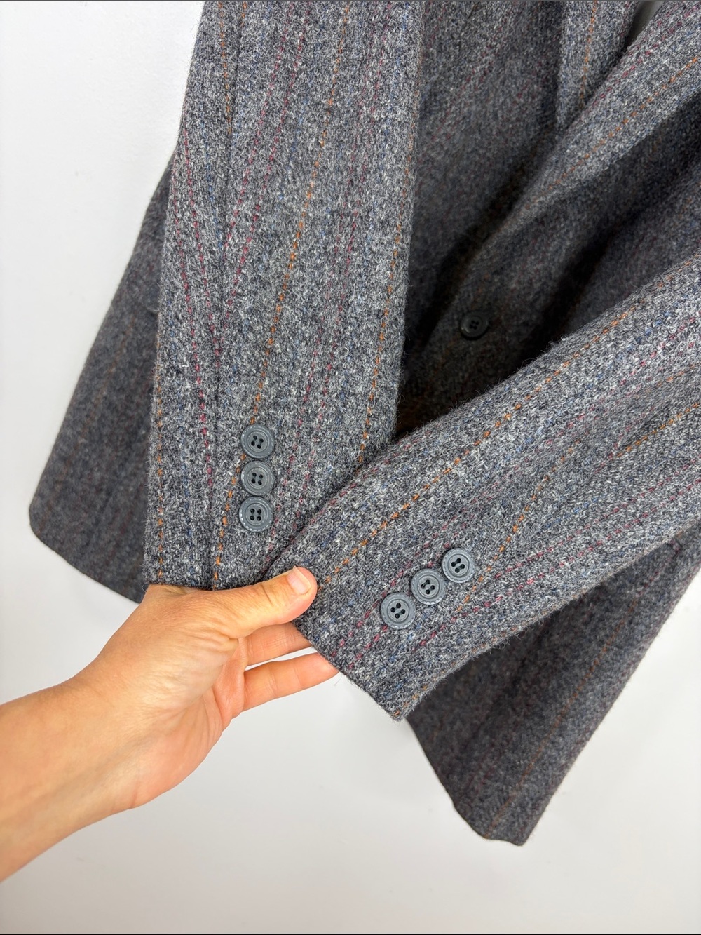 Vintage Harris Tweed Sport Coat Mens 46T Grey Orange Red Stripe Wool Blazer - Picture 9 of 15